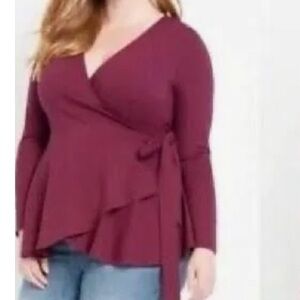 Eloquii Eggplant Purple Long Sleeve Wrap Blouse EUC sz 18W